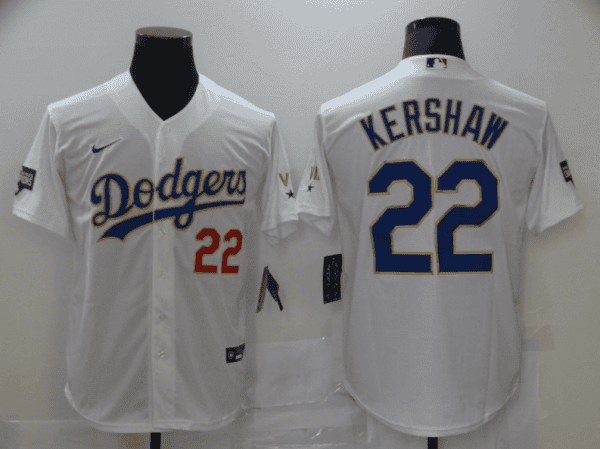 Los Angeles Dodgers #22 Clayton Kershaw White Gold Championship Cool Base Sttiched Jersey