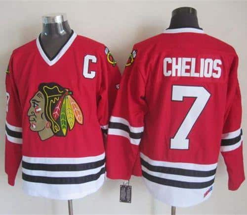 Blackhawks #7 Chris Chelios Red CCM Throwback Stitched Jersey