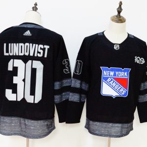 New York Rangers #30 Henrik Lundqvist Black 1917-2017 100th Anniversary Stitched Adidas Jersey
