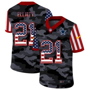 Dallas Cowboys #21 Ezekiel Elliott 2020 Camo USA Flag Limited Stitched Jersey