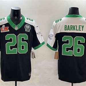 Philadelphia Eagles #26 Saquon Barkley Black 2025 Super Bowl LIX Patch And Jerome Brown Patch F.U.S.E. Alternate Stitched Jersey