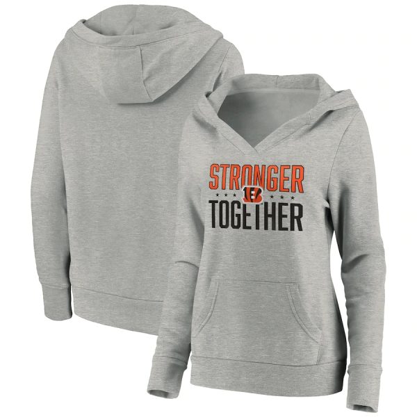 Cincinnati Bengals Heather Gray Stronger Together Crossover Neck Pullover Hoodie(Run Small)