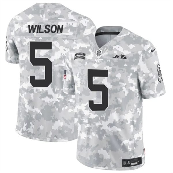 New York Jets #5 Garrett Wilson Arctic Camo 2024 F.U.S.E. Salute To Service Limited Stitched Jersey