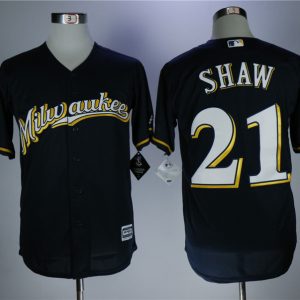 Milwaukee Brewers #21 Travis Shaw Navy Coolbase Stitched Jersey
