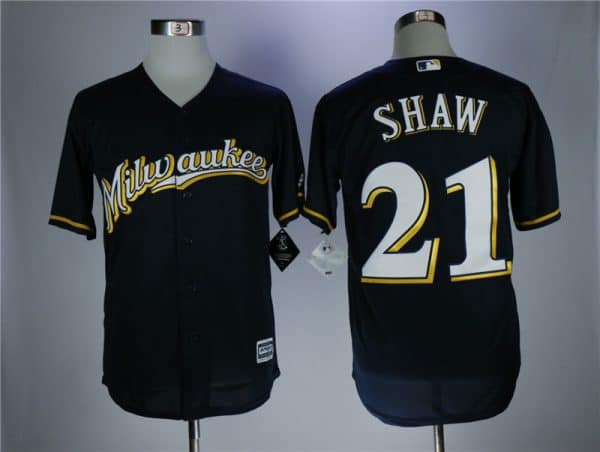 Milwaukee Brewers #21 Travis Shaw Navy Coolbase Stitched Jersey