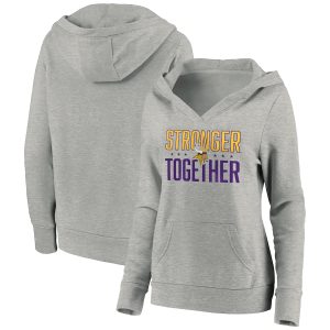Minnesota Vikings Heather Gray Stronger Together Crossover Neck Pullover Hoodie(Run Small)