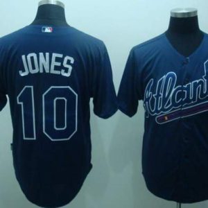 Braves #10 Chipper Jones Blue Practise Stitched Jersey