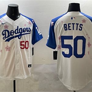 Los Angeles Dodgers #50 Mookie Betts White Royal 2025 Tokyo Series Limited Stitched Jersey
