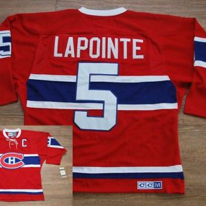 Canadiens #5 Guy Lapointe Stitched Red CH CCM Throwback Jersey