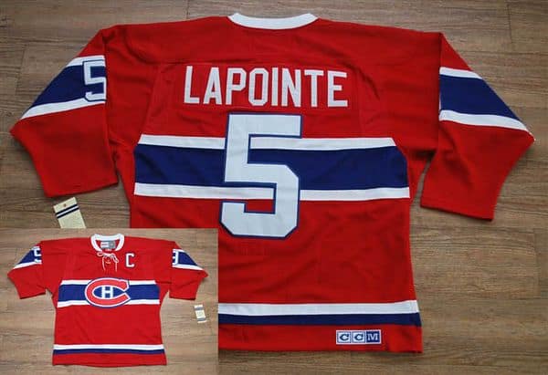 Canadiens #5 Guy Lapointe Stitched Red CH CCM Throwback Jersey