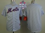 Mets Blank White(Blue Strip) Home Cool Base W 2015 World Series Patch Stitched Jersey
