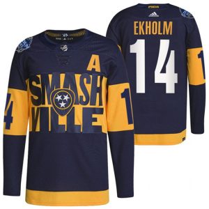 Nashville Predators #14 Mattias Ekholm 2022 Navy Stadium Series Breakaway Player Stitched Jersey