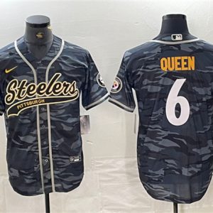 Pittsburgh Steelers #6 Patrick Queen Grey Camo With Patch Cool Base Stitched Jersey