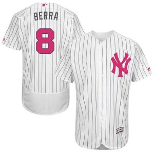 Yankees #8 Yogi Berra White Strip Flexbase Authentic Collection 2016 Mother's Day Stitched Jersey