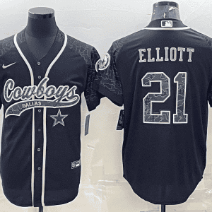 Dallas Cowboys #21 Ezekiel Elliott Black Reflective With Patch Cool Base Stitched Baseball Jersey