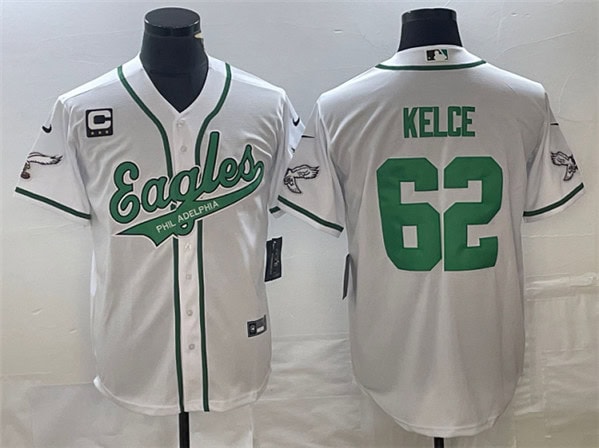 Philadelphia Eagles #62 Jason Kelce White With C Patch Cool Base Stitched Jersey