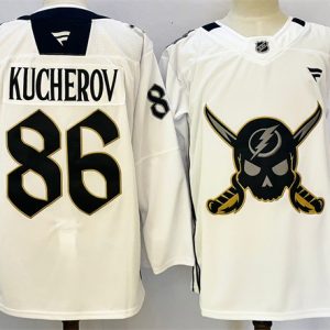 Tampa Bay Lightning #86 Nikita Kucherov 2024-25 White Gasparilla Inspired Pirate-Themed Warmup Stitched Jersey
