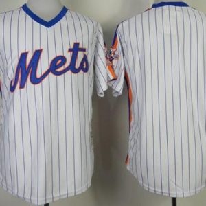Mitchell And Ness Mets Blank White(Blue Strip) Throwback Stitched Jersey