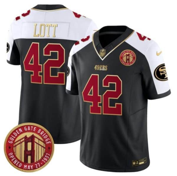 San Francisco 49ers #42 Ronnie Lott Balck White F.U.S.E. Golden Gate Bridge Patch Alternate Vapor Limited Stitched Jersey