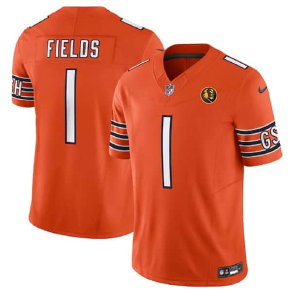 Chicago Bears #1 Justin Fields Orange 2023 F.U.S.E. With John Madden Patch Vapor Limited Stitched Jersey