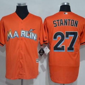 Marlins #27 Giancarlo Stanton Orange New Cool Base Stitched Jersey