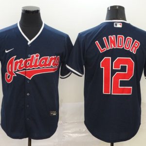 Cleveland Indians #12 Francisco Lindor Navy Cool Base Stitched Jersey