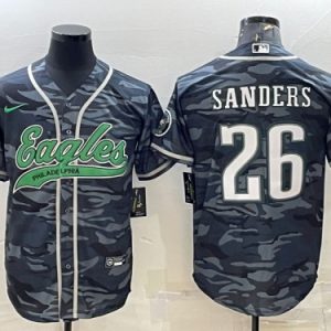Philadelphia Eagles #26 Miles Sanders Gray Camo With Patch Cool Base Stitched Jersey