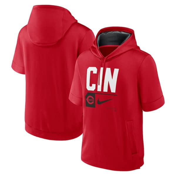 Cincinnati Reds Red Tri Code Lockup Short Sleeve Pullover Hoodie
