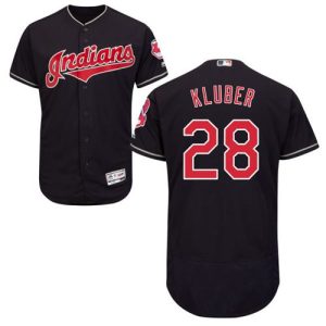 Indians #28 Corey Kluber Navy Blue Flexbase Authentic Collection Stitched Jersey
