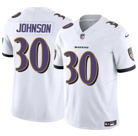 Baltimore Ravens #30 D'Ernest Johnson White 2025 F.U.S.E. Vapor Limited Football Jersey