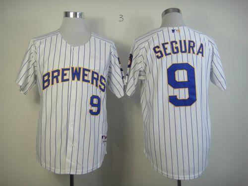 Brewers #9 Jean Segura White (Blue Strip) Stitched Jersey