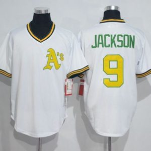 Mitchell And Ness Athletics #9 Reggie Jackson White Throwback Stitched Jersey