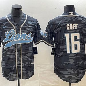 Detroit Lions #16 Jared Goff Gray Camo Cool Base Stitched Jersey