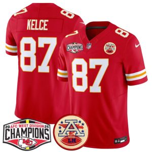 Kansas City Chiefs #87 Travis Kelce Red F.U.S.E. 2024 AFC West Division Champions Vapor Limited Stitched Jersey