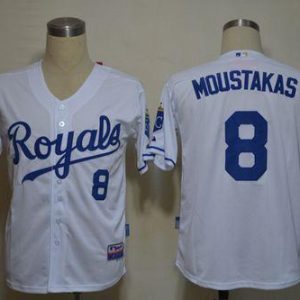 Royals #8 Mike Moustakas White Cool Base Stitched Jersey