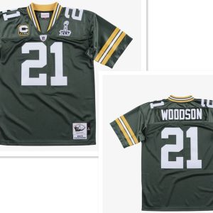 Green Bay Packers #21 Charles Woodson Green With 2-star captains' patch and Super Bowl XLV patch 2010 Throwback Jersey