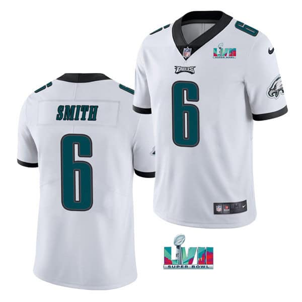 Philadelphia Eagles #6 DeVonta Smith White Super Bowl LVII Patch Vapor Untouchable Limited Stitched Jersey