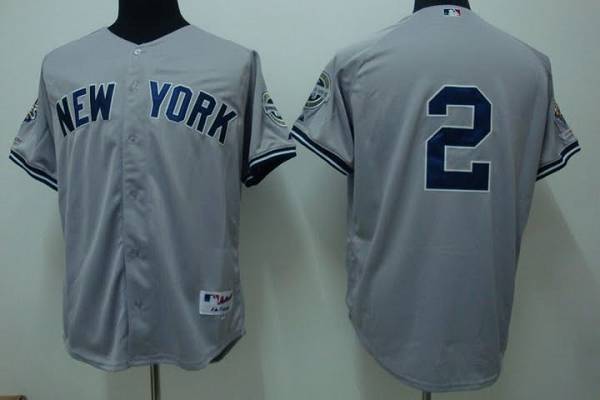 Yankees #2 Derek Jeter Stitched Grey Jersey