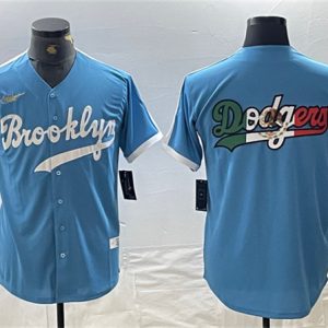 Los Angeles Dodgers Team Big Logo Light Blue Throwback Cool Base Stitched Jersey
