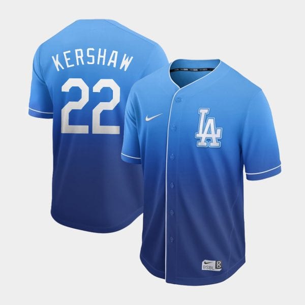 Los Angeles Dodgers #22 Clayton Kershaw Blue Fade Cooperstown Collection Legend Stitched Jersey