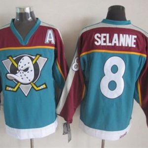 Ducks #8 Teemu Selanne Red Turquoise CCM Throwback Stitched Jersey