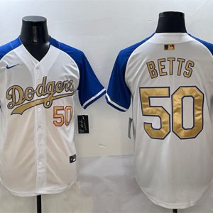 Los Angeles Dodgers #50 Mookie Betts White Royal Gold 2024 World Series Champions Vapor Limited Stitched Jersey