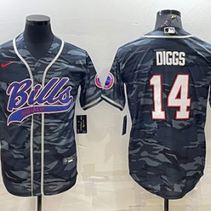 Buffalo Bills Blank #14 Stefon Diggs Gray Navy Camo With Patch Cool Base Stitched Baseball Jersey