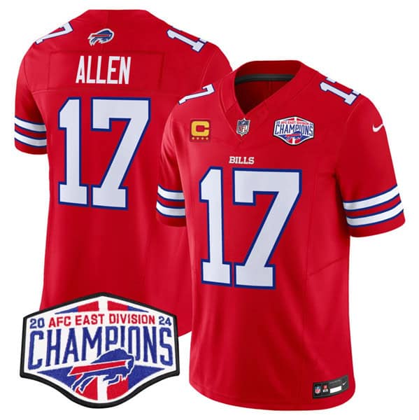 Buffalo Bills #17 Josh Allen Red 2024-25 F.U.S.E. AFC East Division Champions With 4-Star C Patch Limited Stitched Jersey