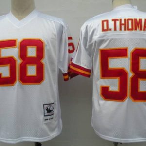 Mitchell And Ness Chiefs #58 Derrick Thomas White Throwback Stitched Jersey