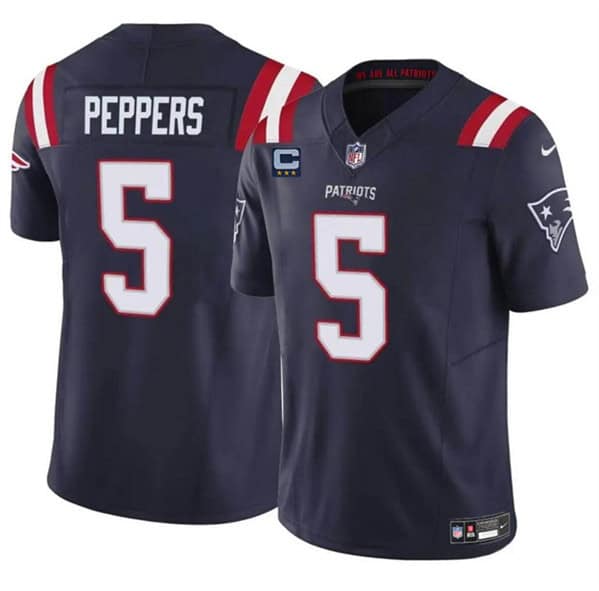New England Patriots #5 Jabrill Peppers Navy 2024 F.U.S.E. With 3-Star C Patch Vapor Limited Stitched Jersey