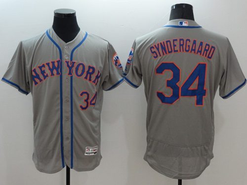 Mets #34 Noah Syndergaard Grey Flexbase Authentic Collection Stitched Jersey