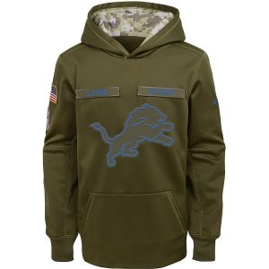 Youth Detroit Lions Olive Salute To Service Pullover Performance NFL Hoodie