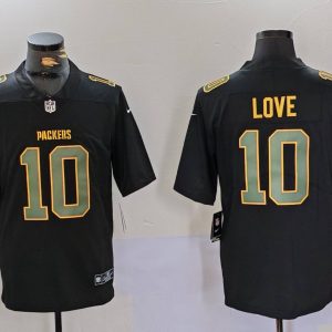 Green Bay Packers #10 Jordan Love Black Fashion Vapor Limited Stitched Jersey