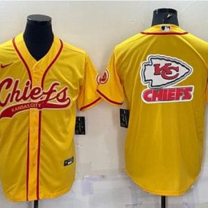 Kansas City Chiefs Gold Team Big Logo With Patch Cool Base Stitched Baseball Jersey